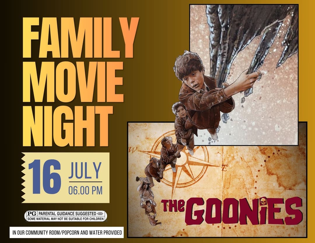 flyer showing the kids from the movie goonies. 