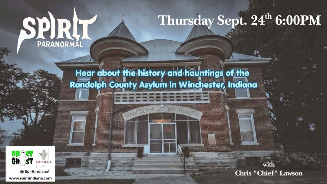 flyer for spirit paranormal with a picture of an asylum. 