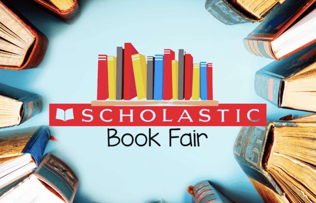 A flyer with the title Scholastic Book Fair with some books. 