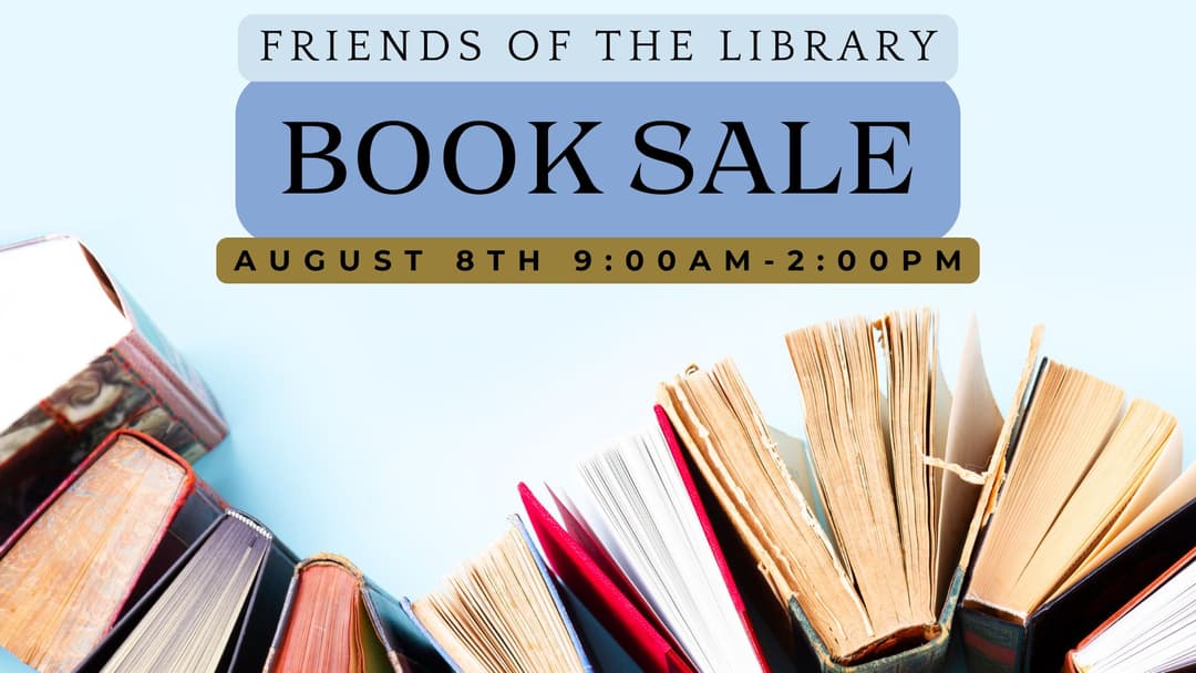 flyer for the booksale with books on it