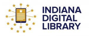 Logo for the Indiana Digital Library showing an ereader surrounded by stars